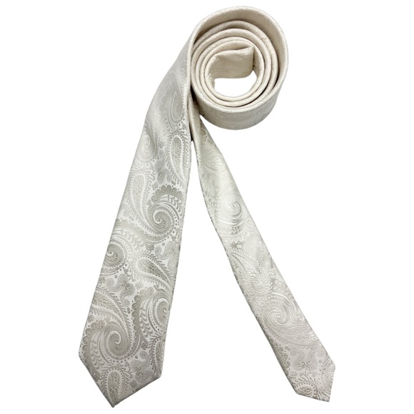 🆕MOSS 1881 Ivory Paisley Silk DESIGNER Tie - Picture 1 of 4